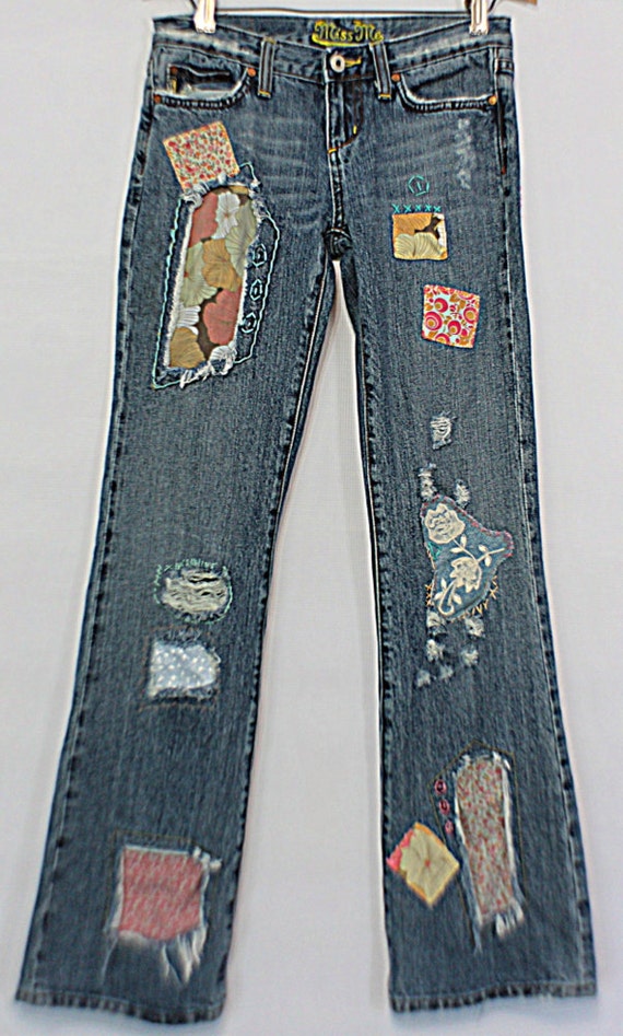 Miss Me Jeans / Upcycled Ripped Grunge Patched Frayed Jean