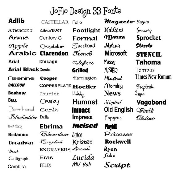 Font Examples for JoFlo Designs 33 Custom Fonts Custom