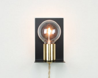 Plug-in Wall Sconce with Socket Cup & Steel Backplate - 8' Twisted Cloth Cord