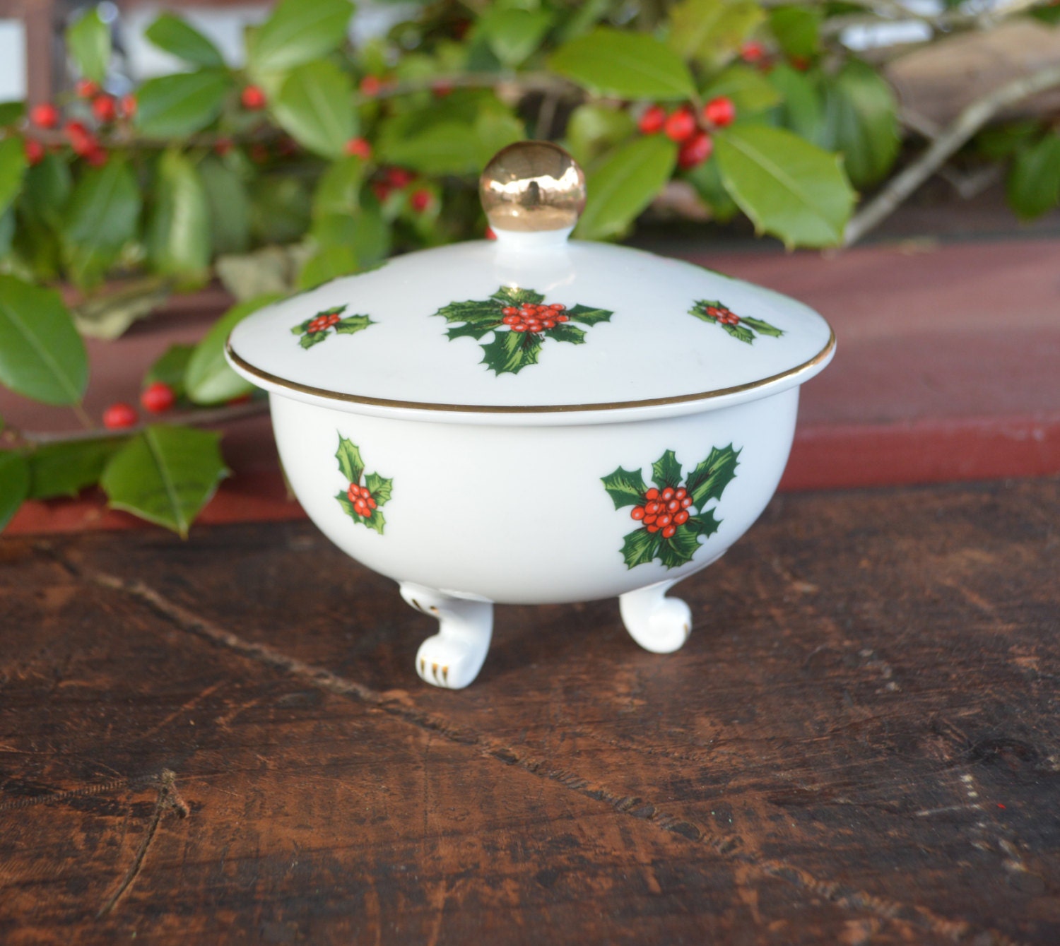 Vintage Hand Painted Lefton China Footed Candy by oldchurchstore