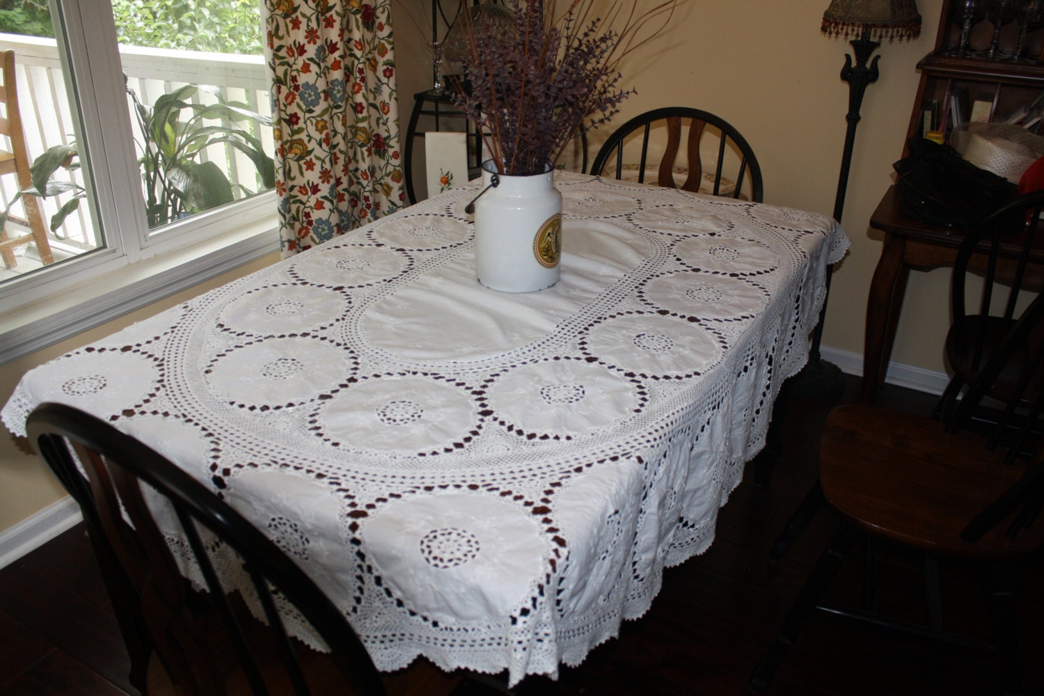 vintage oval tablecloth crochet cotton rounds cream color vintage oval tablecloth crochet cotton rounds cream color
