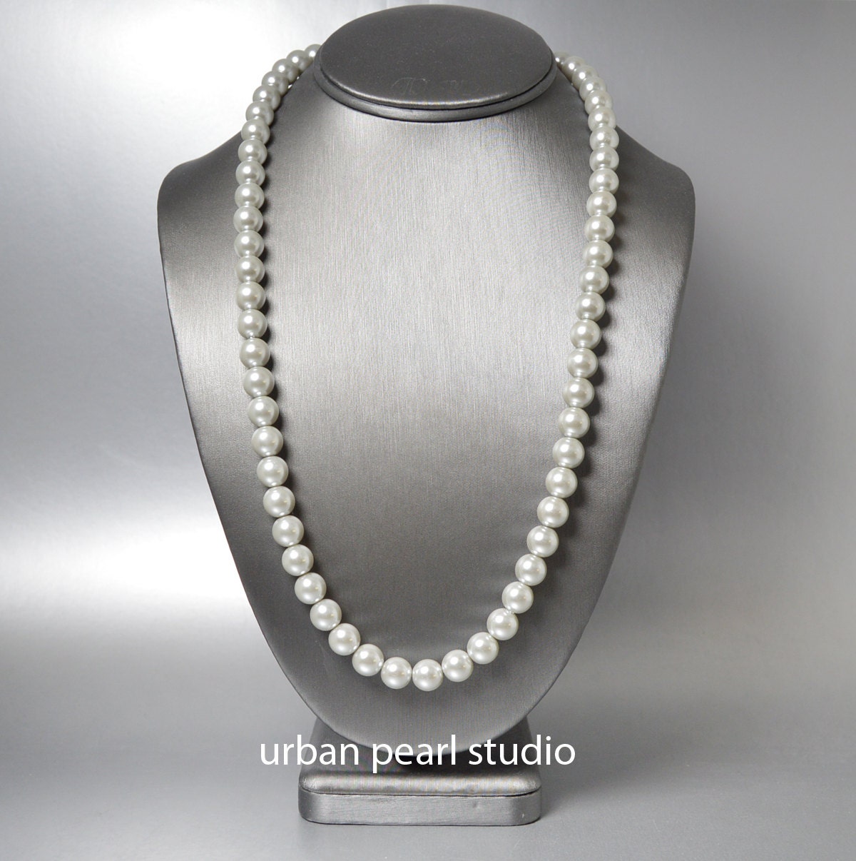 Long Gray Pearl Necklace Grey Chunky Pearl Necklace 10mm