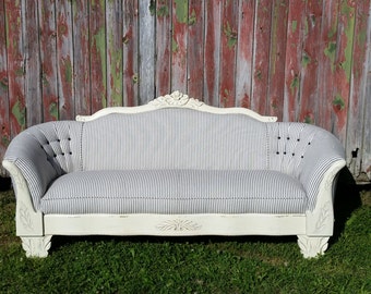 SOLD - Fabulous Feather Ticking Sofa Couch Loveseat