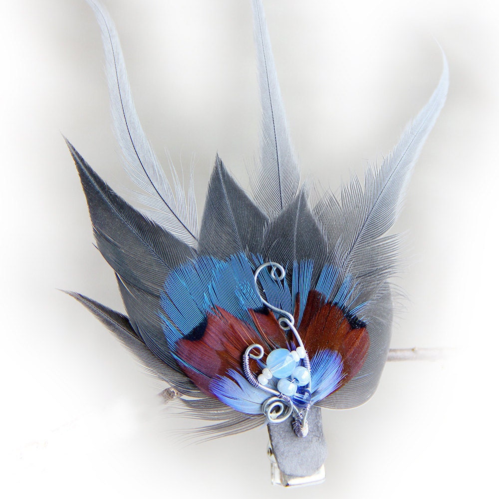 Grey Feather Hair Clip Hair Fascinator Feather Hair Fascinator