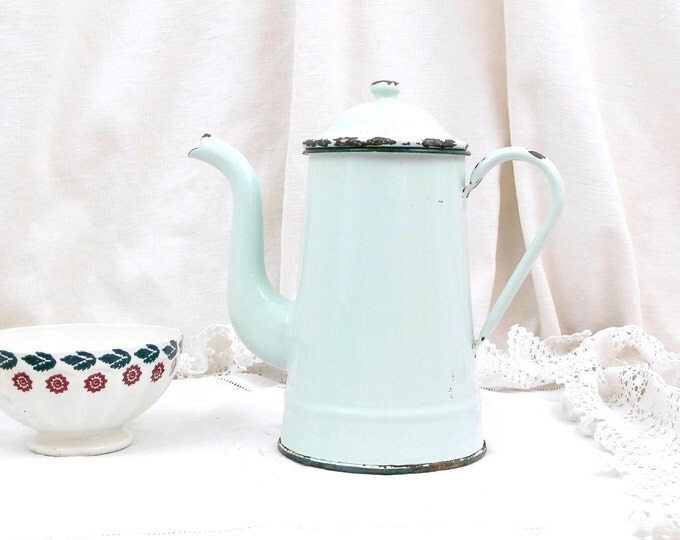 Antique French Pale Mint Green Enamelware Cafetière / Coffee Pot / French Decor / Country Decor / Vintage France Kitchenalia Home Interior