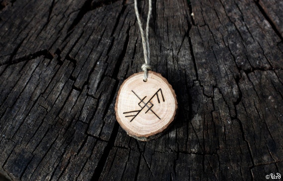 Bindrune wooden pendant Norse Asatru heathen jewelry Elder