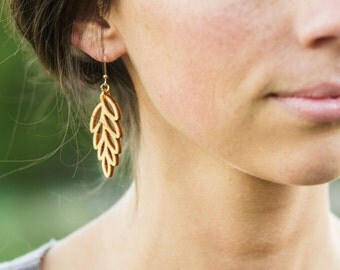Leaf Earrings, Wood Earrings, Organic Earrings, Yoga Jewelry, Fall Earrings, Nature jewelry, Laser Cut Wood earrings, Yoga gift, Nature gift
