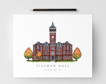 Tillman Hall Print; Clemson Graduation Gift; Clemson, SC artwork, Print for Clemson student and alumni