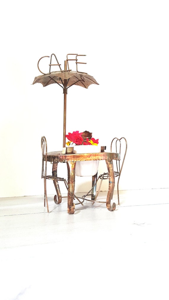 Music Box Garden Planter Metal Art Sculpture Tea for Two