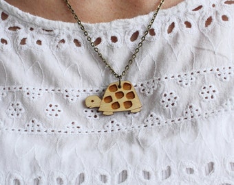 Laser Cut Wooden Turtle Necklace /Tortoise Necklace