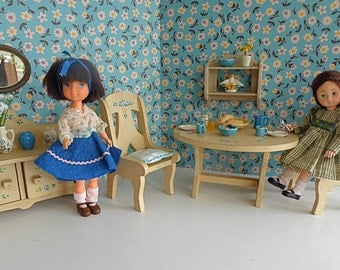 HAND-PAINTED FURNITURE in Miniature Dining Room for 7"-10" Dolls like Blythe, Bjds, Ginny, Likka, Lotttie,Pepper, Skipper, Toni
