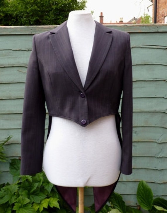 Upcycled Dark purple tailcoat jacket womens UK size 10