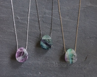 Fluorite // Fluorite Necklace // Fluorite Crystal // Fluorite Pendant // Custom Length Chain // Flourite