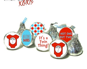 THING 1 & THING 2 Dr. Seuss theme stickers ~ It's Twins - for Hershey's Kisses® Chocolate, Life Saver® Mints, Rolo®- Baby Shower