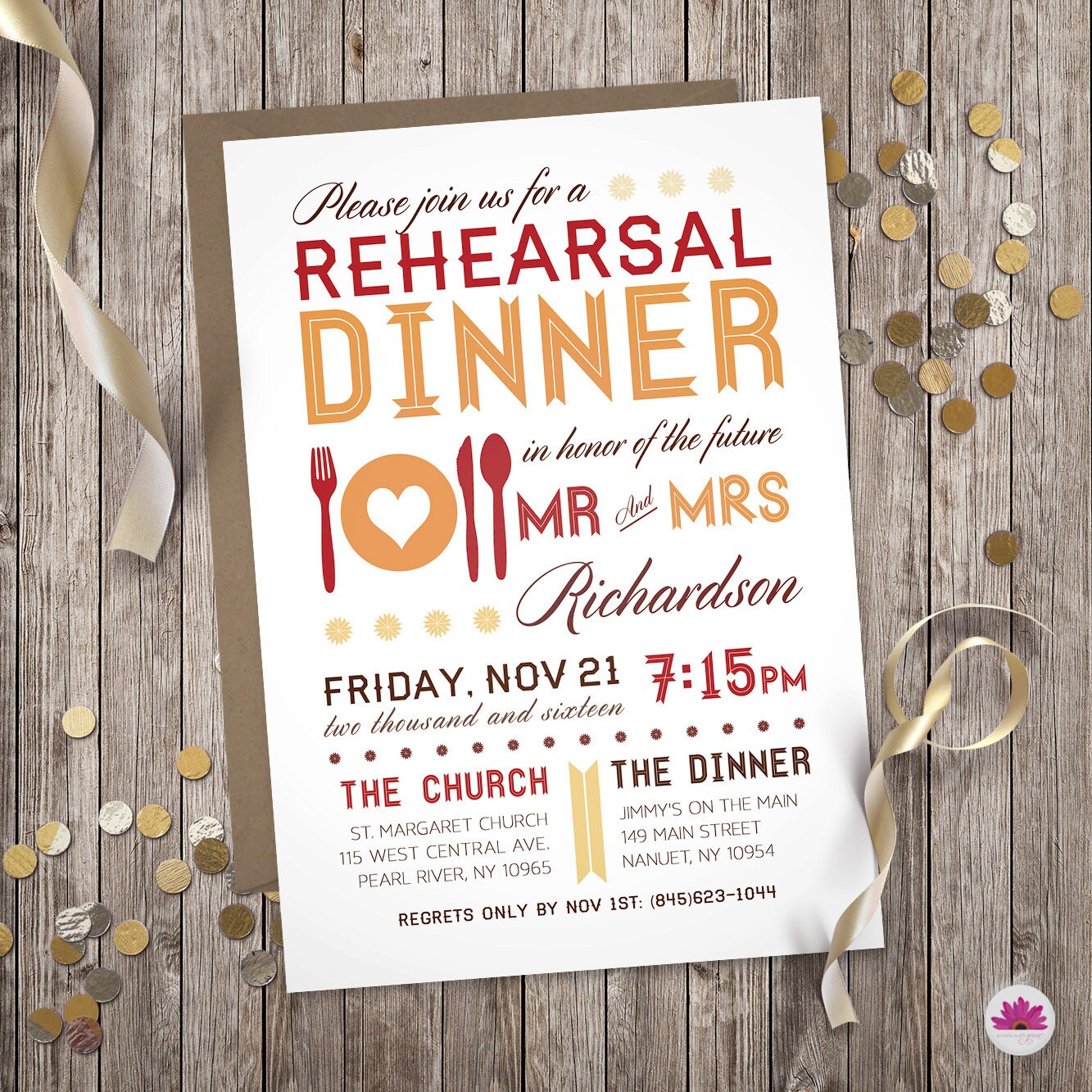 Modern Fall Rehearsal Dinner Invitation Digital file
