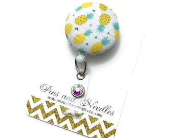 Summer ID Badge Reel - ID Badge Holder - Retractable Badge Reel - Badge Reels - Summer Fruit ID Badge Reel- Nurse Gift - Pineapple Id Badge