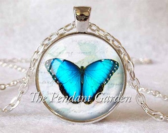 MORPHO BUTTERFLY PENDANT Blue Butterfly Necklace Butterfly Jewerly Blue White Insect Jewelry Butterfly Lover Gift