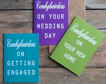 Irish card set, gaeilge wedding, engagement, new home, Irish gifts, irish language, made in Ireland, comhghairdeas, ireland, gaelic
