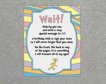 Dr. Seuss Oh The Places You'll Go Birthday Party Greeting Book Sign Printable Digital Download PDF JPEG