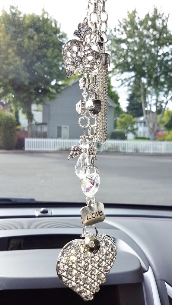 HEART BLING for your car's rear view MIRROR Striking