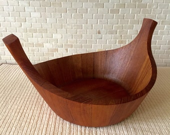 Vintage Jens Quistgaard IHQ Dansk Staved Teak Viking Ship Serving Bowl Danish Mid Century Modern