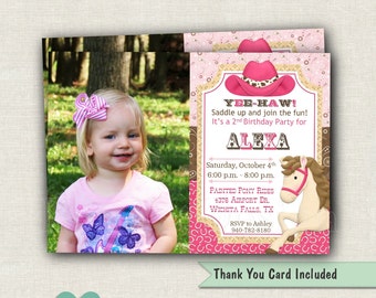 Cowgirl Birthday Invitation - Girl Invite - Western Birthday Party - Horse Invitation - Girls Western Party - Pony Invitation
