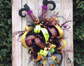 Crashing Witch wreath,Halloween witch Wreath,witch Wreath,Fun Witch Wreath, Halloween Door Wreath,Fun Halloween Wreath,Front door Halloween