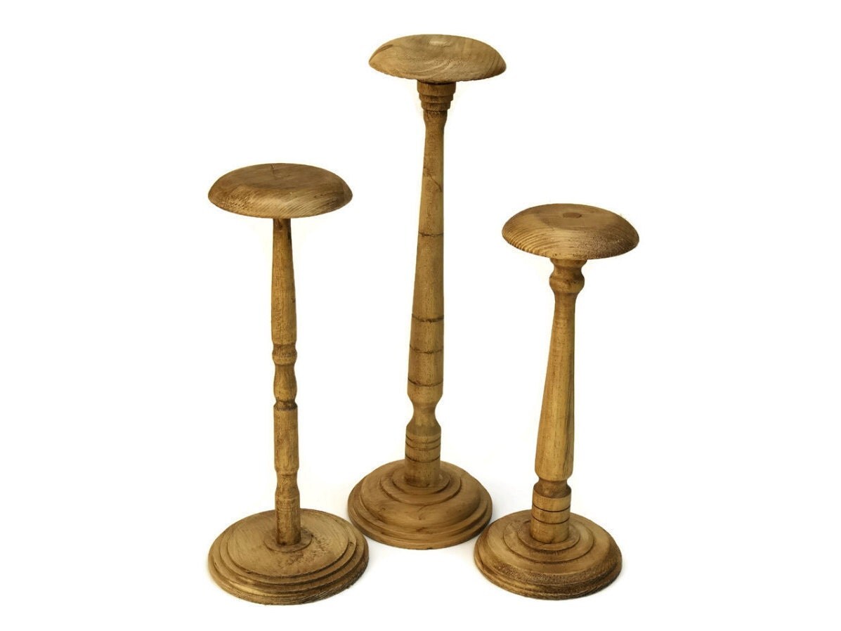 Antique Wood Hat Stands. Set of 3 Wood Womens Hat Stand.