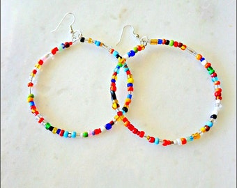 Neema Brass Beaded Dangle Hoop Earrings - Handmade African Jewelry main image 0