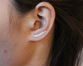 Sterling Silver double line Ear Cuff, line Ear Climber, Ear Jacket crawler, Ear Jackets Sweep, Stud Earrings Pin, Single Stud Earring