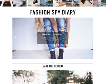 Blogger Template FASHION SPY DIARY Responsive // Premade Instant download Grid Popular Posts Feature Blogspot Blog