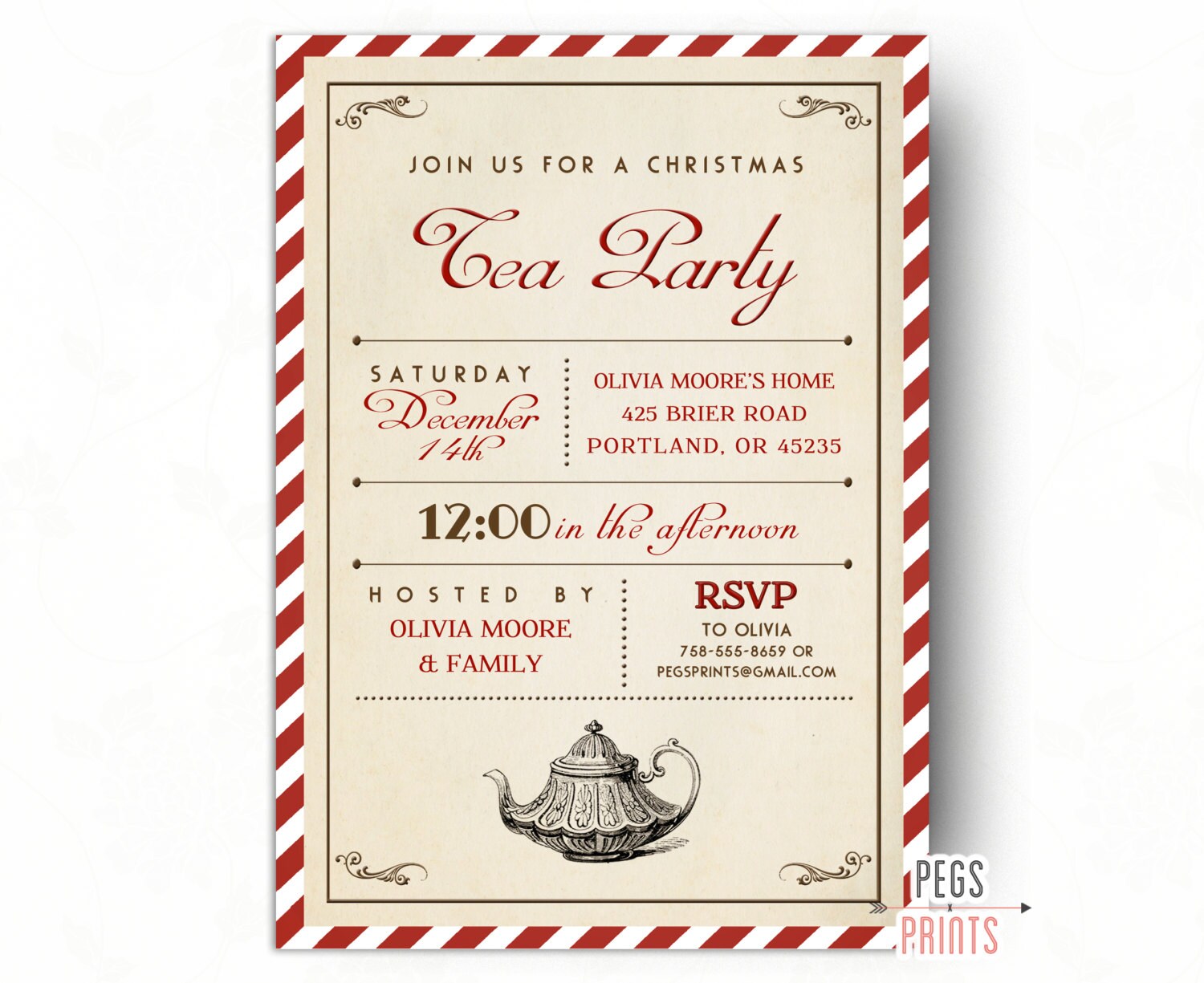 Christmas Tea Party Invite // Printable Holiday Party