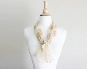 1960s Floral Scarf | Sheer Scarf | Rectangle Scarf