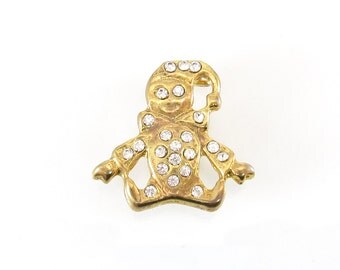 Broche Vintage Émaillée - Bouffon / Clown - Couleurs Blanc, Noir Sur Fond Doré - 6cm