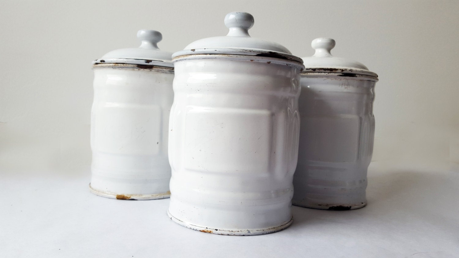 1930's French Kitchen white CANISTERS SET of 3/ French