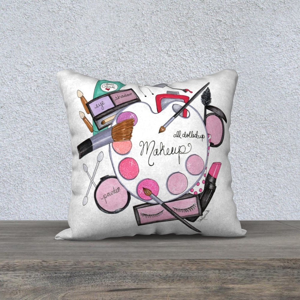 Illustrated pillow Makeup decorative pillows Girly cushion