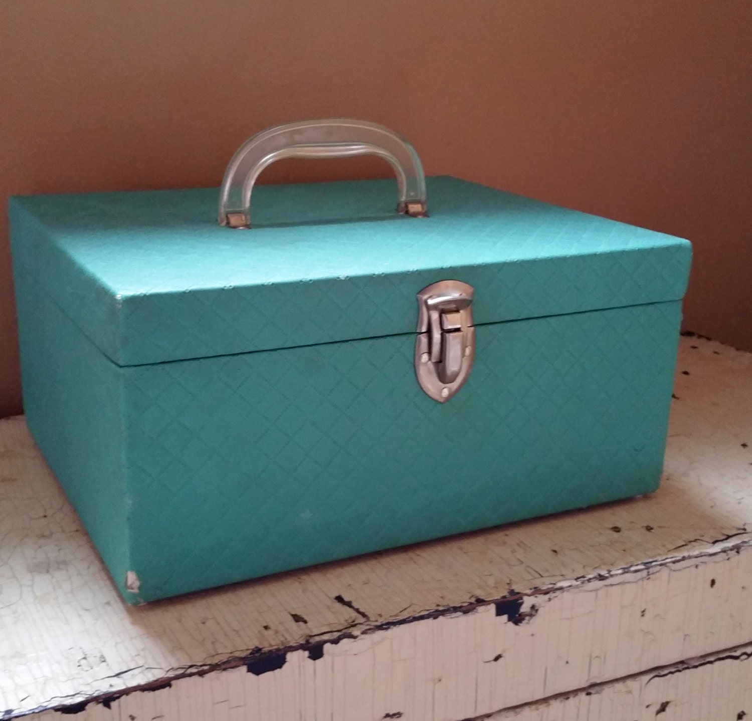 Quilted Sea Green Sewing Box Vintage Craft Carry Case Haute Juice