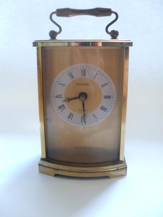 Vintage Metamec Quartz Gold Carriage Clock with Handle and