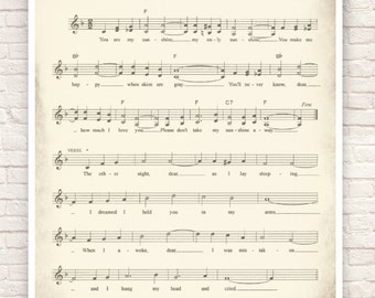 Sheet Music Art, Lullaby Sheet Music, Sheet Music Prints, Sheet Music Art Prints, You are My Sunshine.