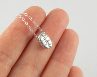 3D coffee bean necklace, dainty silver or gold necklace, authentic cofee bean charm, coffe lover necklace, not a morning person gift, 086