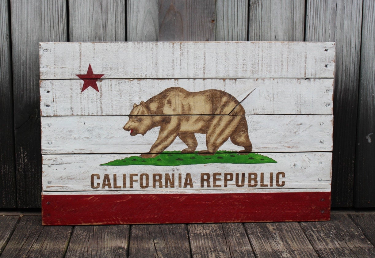 California Republic State Flag Hand Painted on Reclaimed