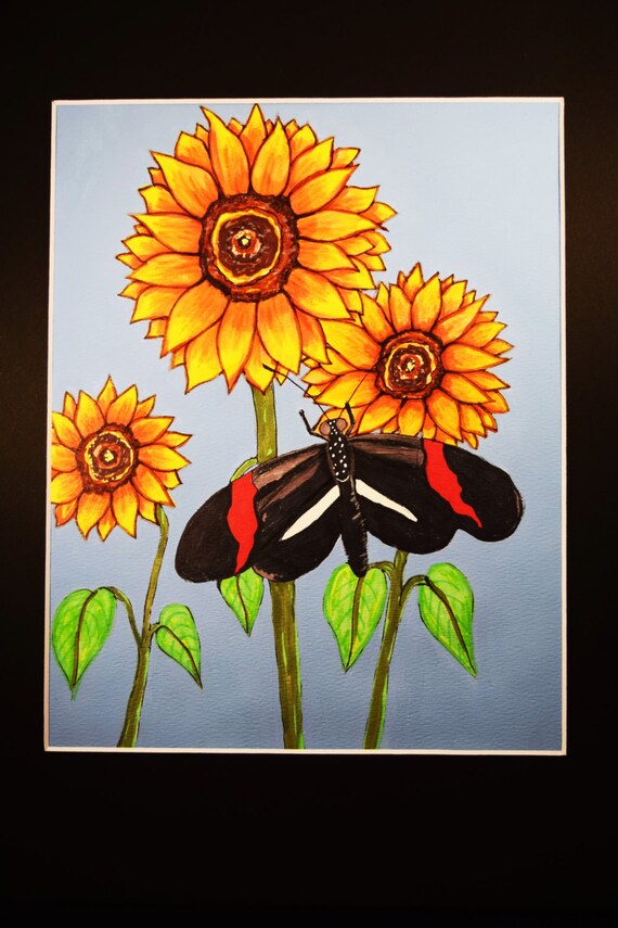 Sunflowers with Butterfly Painting Sunflower and Butterfly