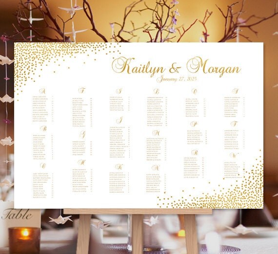 wedding seating chart poster confetti gold foil wedding seating chart posters