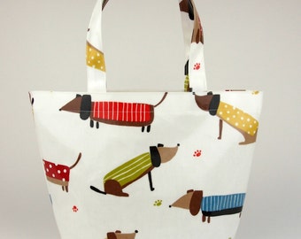 Tote bag - Oilcloth bag - Lunch bag - Dachshund bag - Small lunch bag - Oilcloth lunch bag - Sausage dog - Dachshund - Wiener dog
