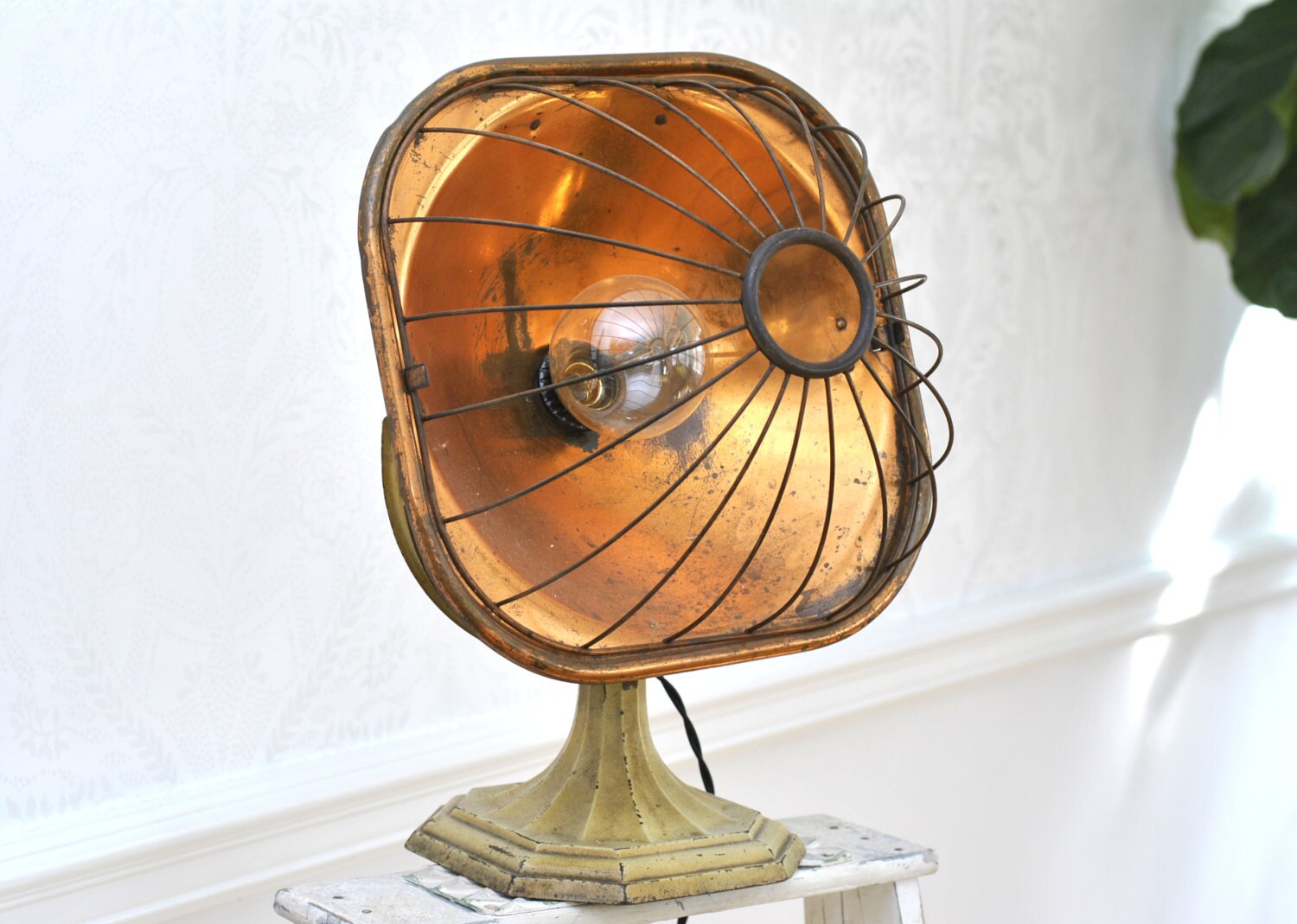 Antique Copper Heat Lamp With Victorian Base