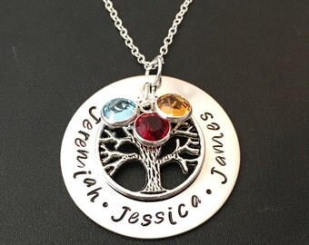 Hand Stamped Jewelry-Personalized Mother's Necklace-Tree of life family necklace