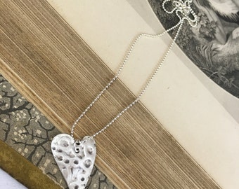 Silver Heart Pendant Neckace Sterling Silver PMC Love