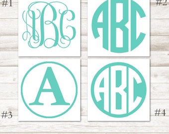 Mint Monogram Decal – Aqua Vinyl Decal – Mint Vinyl Monogram – Aqua Yeti Decal – Mint Green Personalized Decal – Aqua Initial Car Decal D216