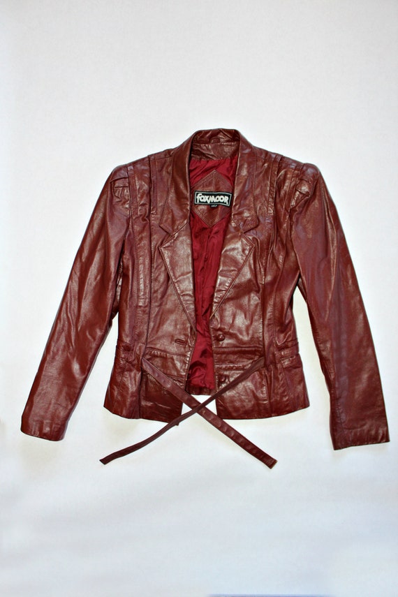 70s Vintage Maroon Leather Jacket Fitted by RedRoseVintageDotCom