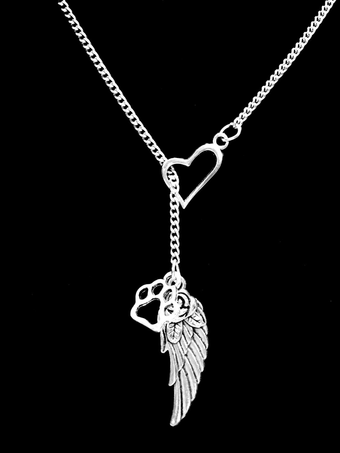 Gift For Her Paw Print Necklace Angel Wing Necklace Dog In